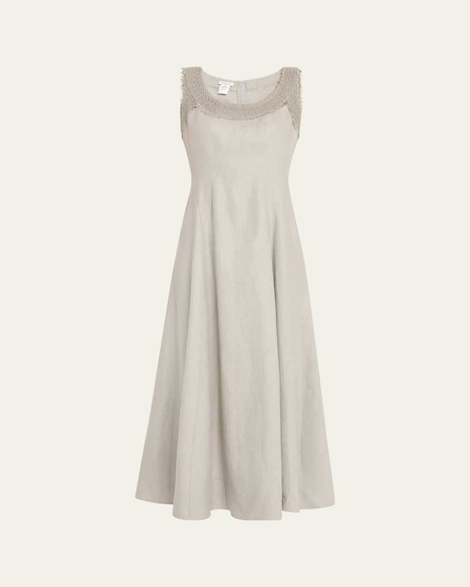 Square-Neck Linen Dress with Knit Trim